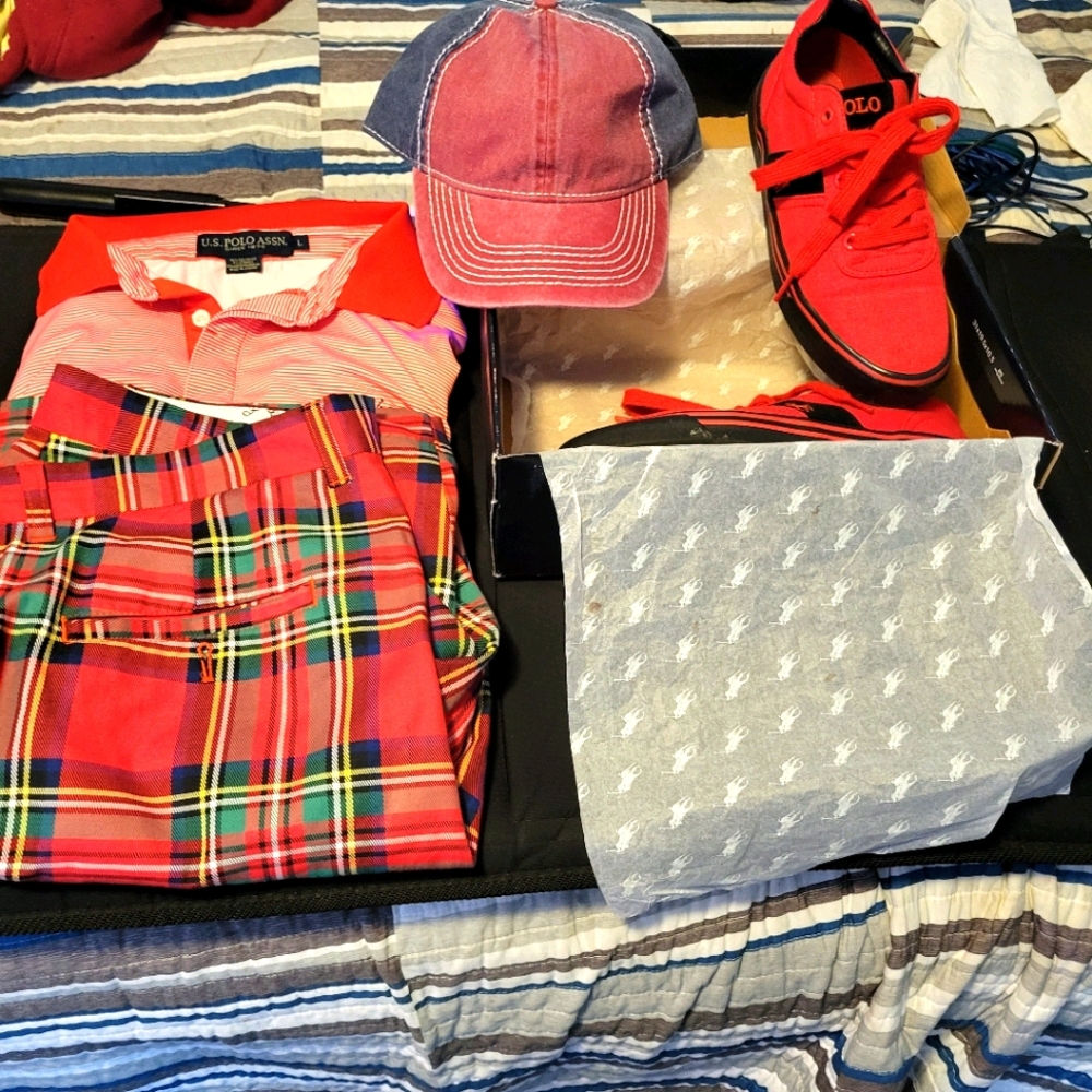 An entire red polo, royal & awesome outfit